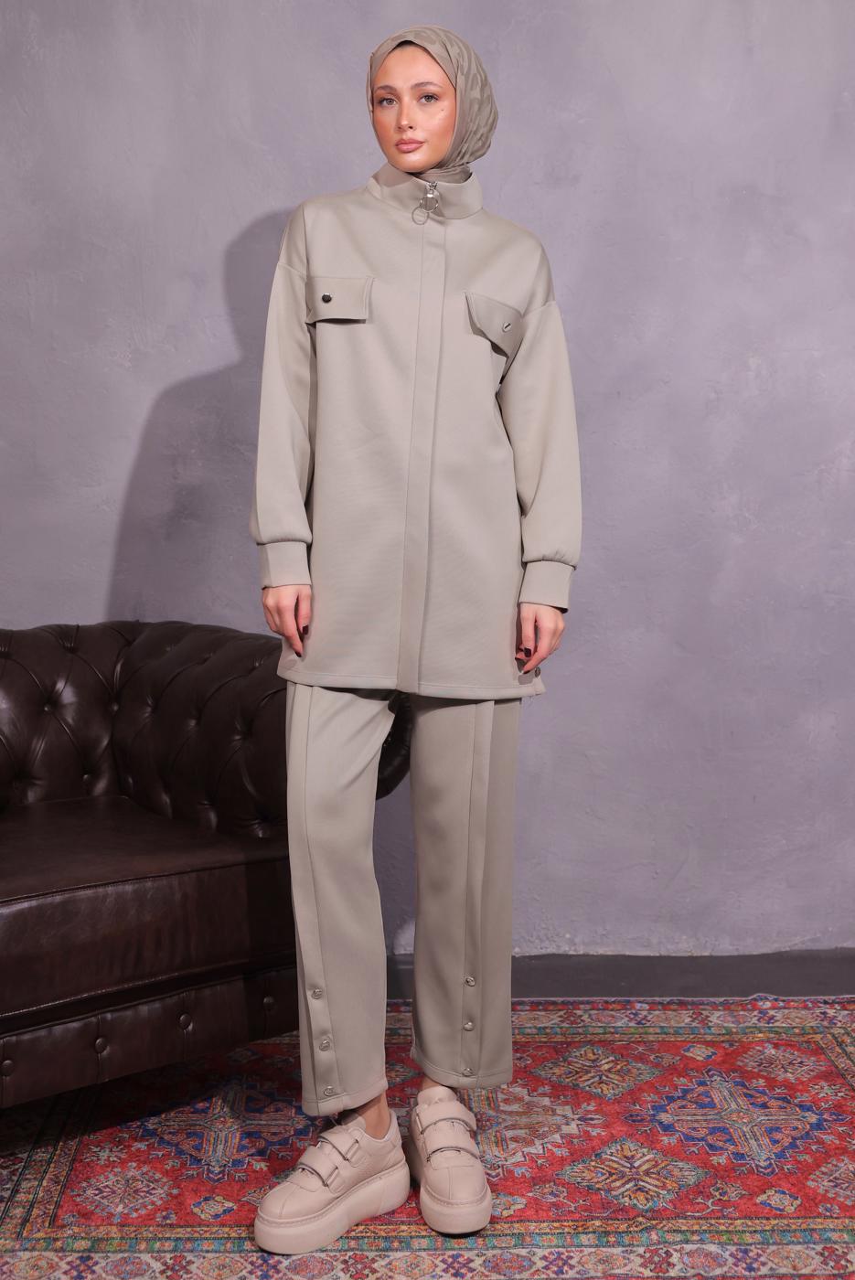 Vêtements hijab BEIGE COMBINAISON PANTALON ZIPPÉ T 8954