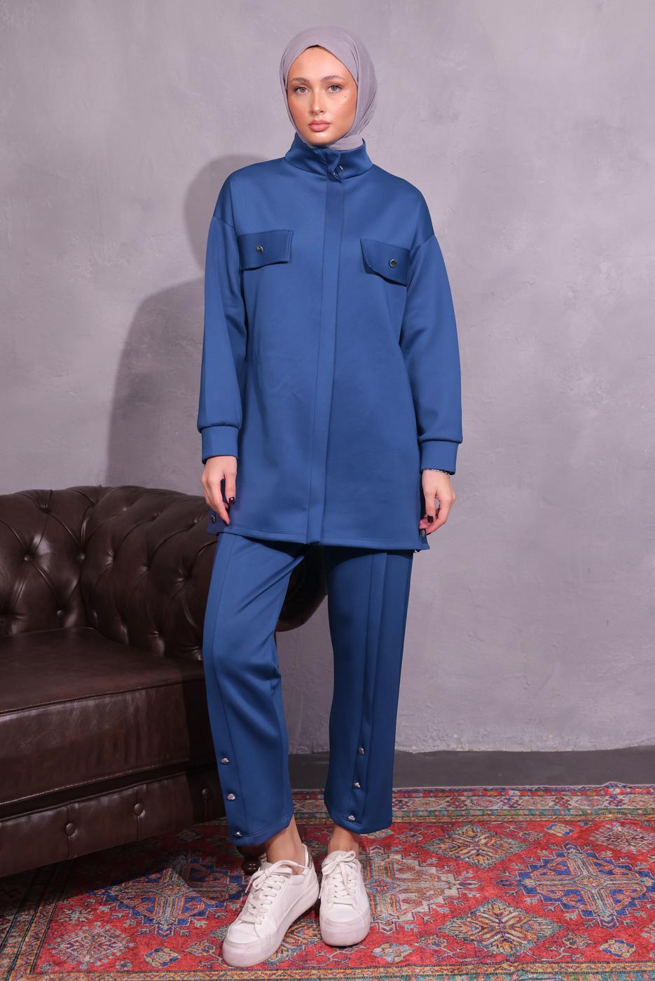 Tesettür giyim LACİVERT PANTOLONLU SCUBA TAKIM T 8954
