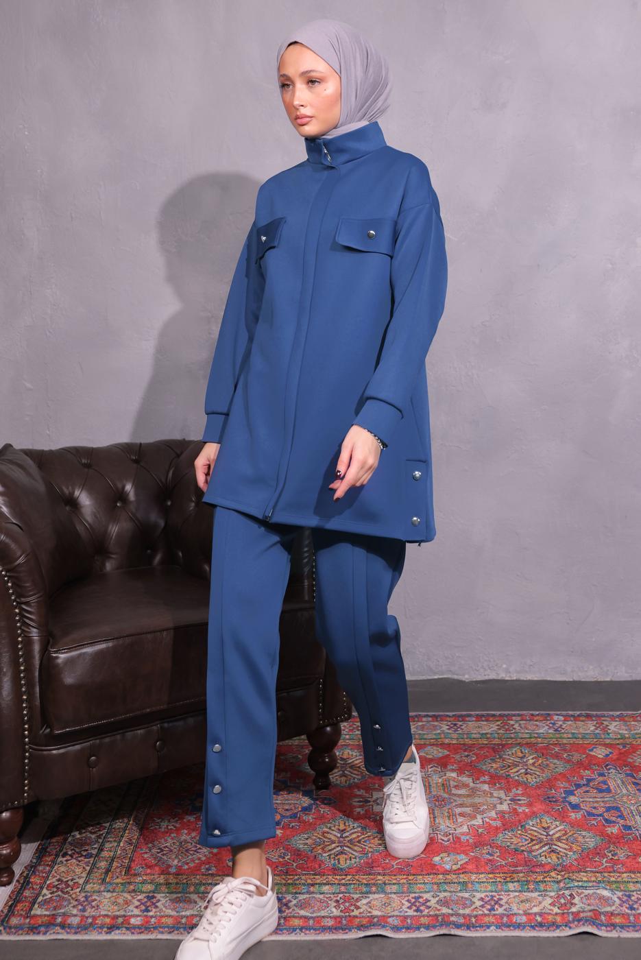 Tesettür giyim LACİVERT PANTOLONLU SCUBA TAKIM T 8954