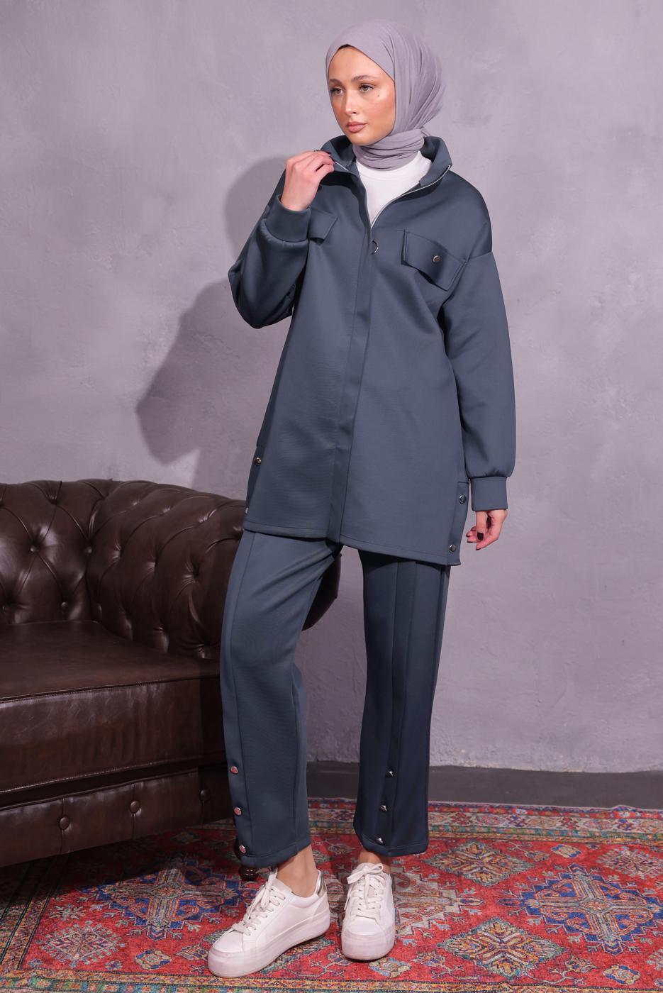 Tesettür giyim GRİ PANTOLONLU SCUBA TAKIM T 8954