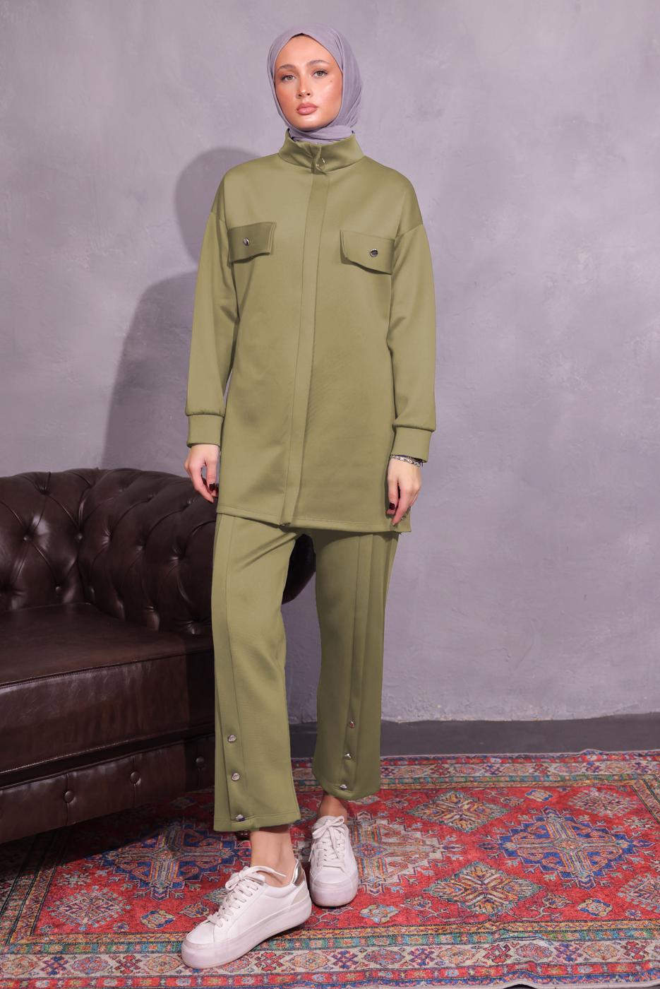 Tesettür giyim YEŞİL PANTOLONLU SCUBA TAKIM T 8954