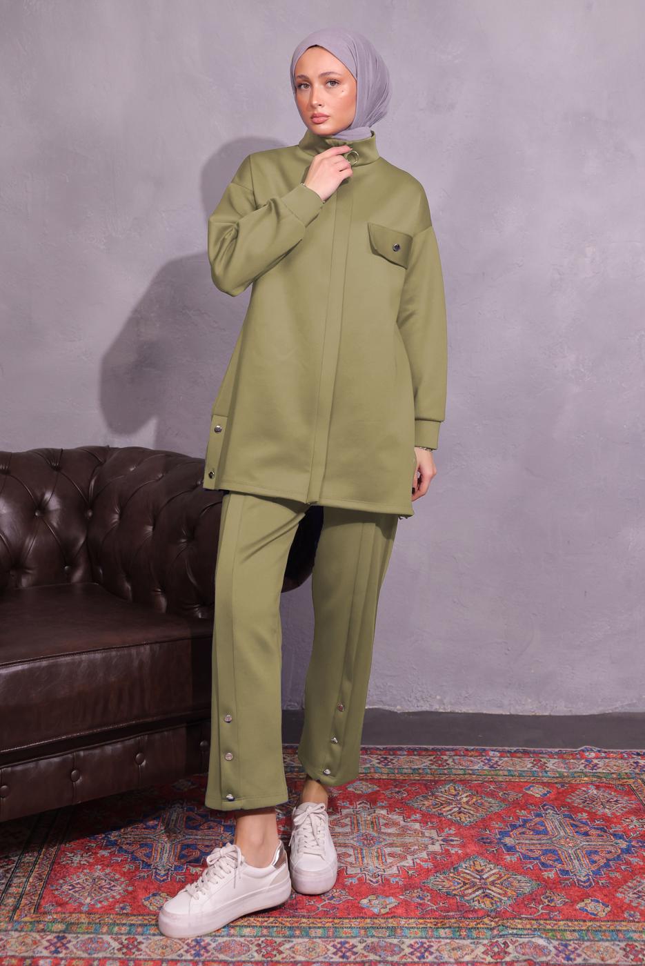 Tesettür giyim YEŞİL PANTOLONLU SCUBA TAKIM T 8954