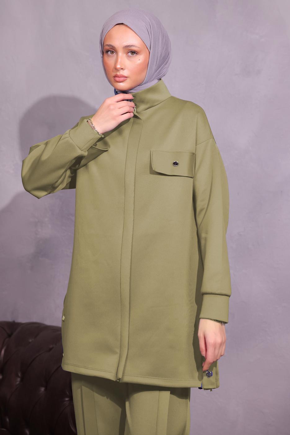 Tesettür giyim YEŞİL PANTOLONLU SCUBA TAKIM T 8954