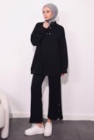Tesettür giyim SİYAH ÖRME PANTOLONLU TAKIM T 9064