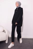 Tesettür giyim SİYAH ÖRME PANTOLONLU TAKIM T 9064