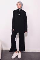 Tesettür giyim SİYAH ÖRME PANTOLONLU TAKIM T 9064