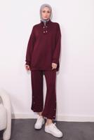 Tesettür giyim BORDO ÖRME PANTOLONLU TAKIM T 9064