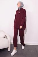 Tesettür giyim BORDO ÖRME PANTOLONLU TAKIM T 9064