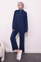 Tesettür giyim LACİVERT ÖRME PANTOLONLU TAKIM T 9064