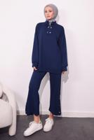 Tesettür giyim LACİVERT ÖRME PANTOLONLU TAKIM T 9064
