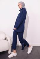 Tesettür giyim LACİVERT ÖRME PANTOLONLU TAKIM T 9064