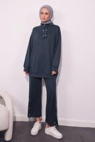 Tesettür giyim GRİ ÖRME PANTOLONLU TAKIM T 9064