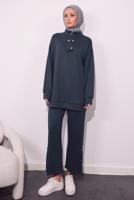 Tesettür giyim GRİ ÖRME PANTOLONLU TAKIM T 9064