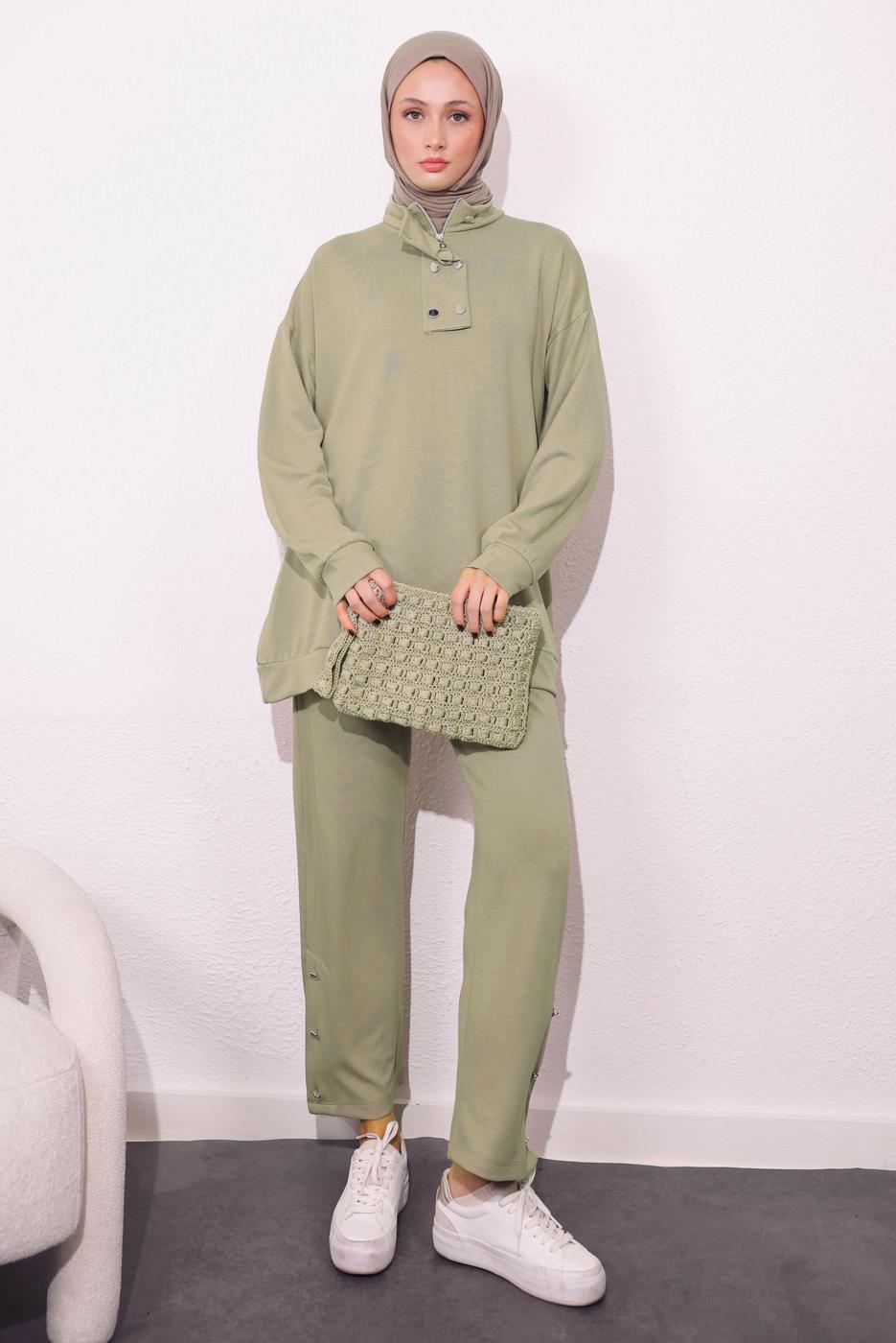 Tesettür giyim YEŞİL ÖRME PANTOLONLU TAKIM T 9064