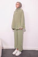 Tesettür giyim YEŞİL ÖRME PANTOLONLU TAKIM T 9064