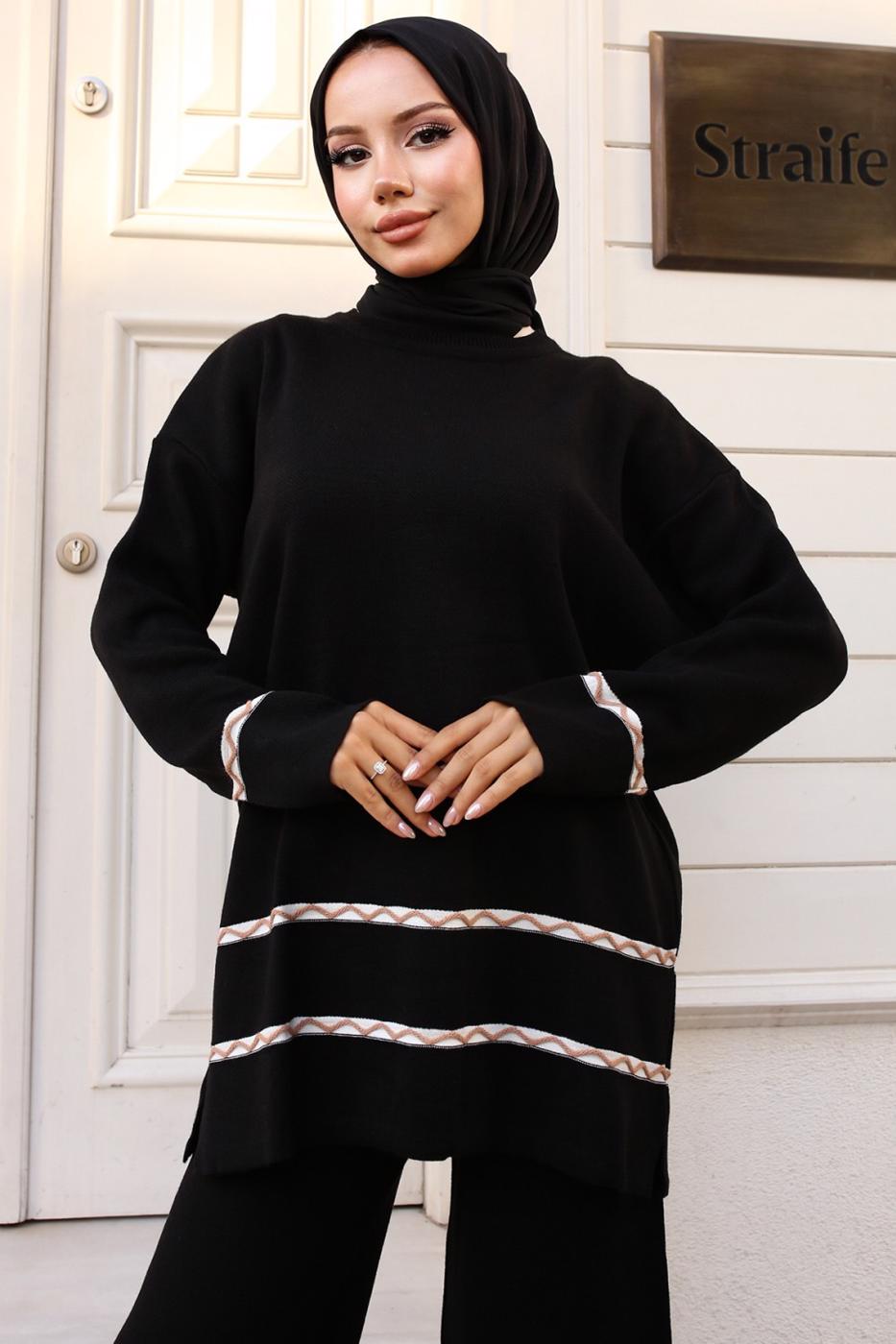 Tesettür giyim SİYAH PANTOLONLU TRİKO TAKIM T 92042