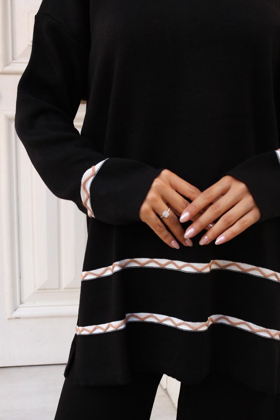 Tesettür giyim SİYAH PANTOLONLU TRİKO TAKIM T 92042