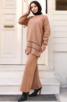 Tesettür giyim KAHVE PANTOLONLU TRİKO TAKIM T 92042