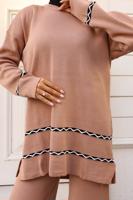 Tesettür giyim KAHVE PANTOLONLU TRİKO TAKIM T 92042