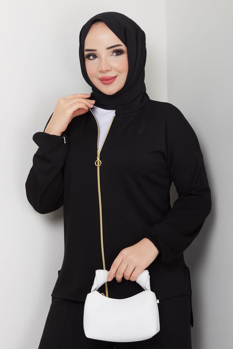 Vêtements hijab NOIR COMBINAISON PANTALON ZIPPÉ T 9965