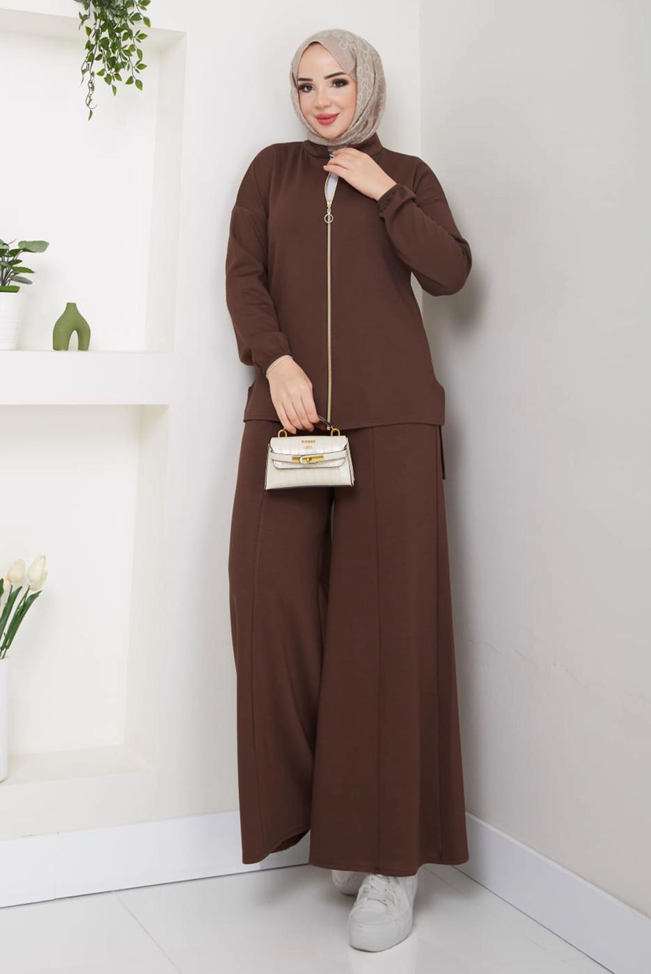 Vêtements hijab BRUN COMBINAISON PANTALON ZIPPÉ T 9965