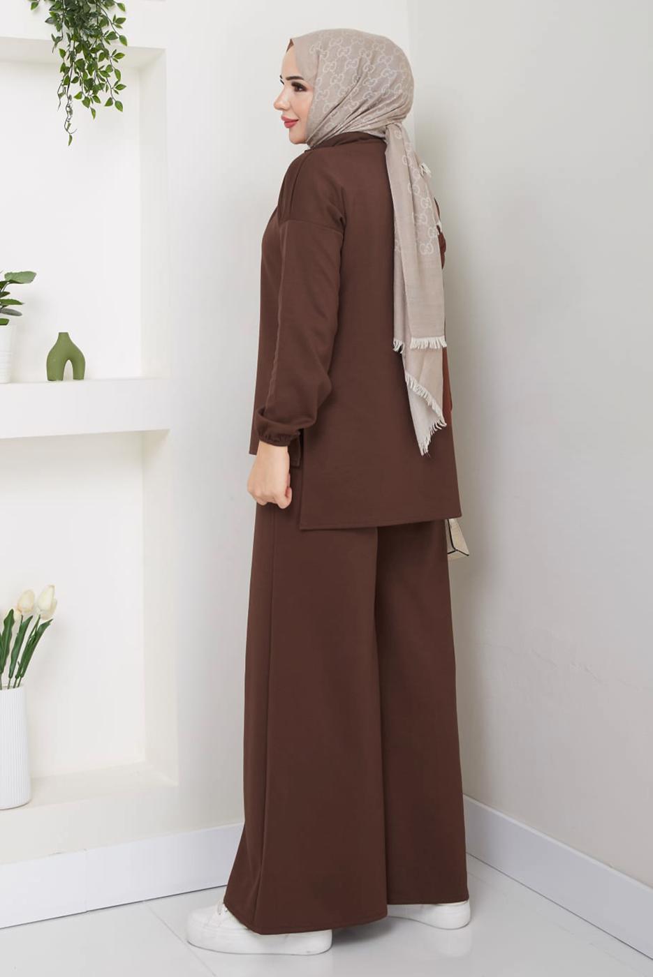 Vêtements hijab BRUN COMBINAISON PANTALON ZIPPÉ T 9965