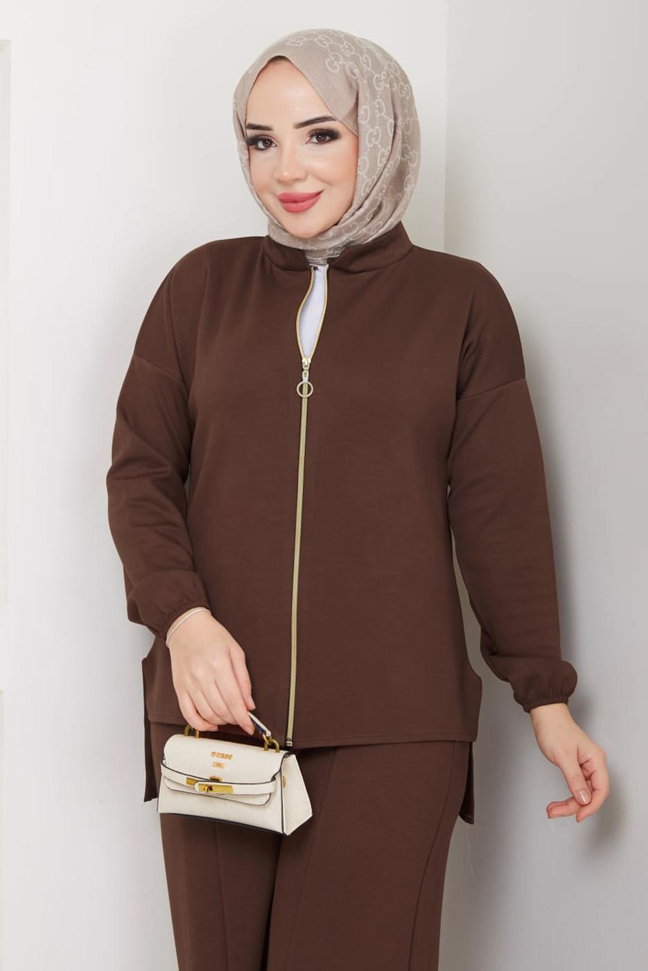 Vêtements hijab BRUN COMBINAISON PANTALON ZIPPÉ T 9965