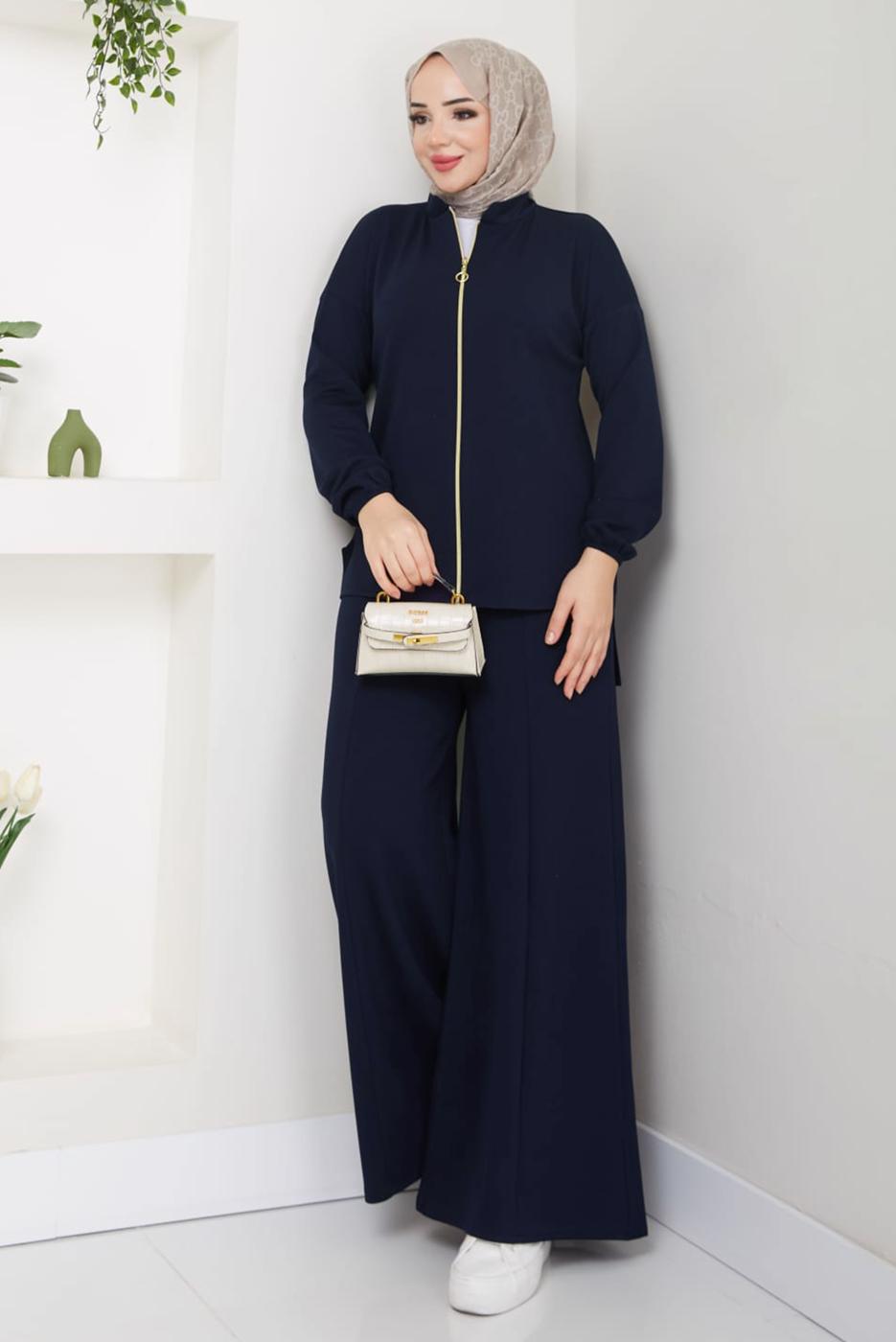 Vêtements hijab BLEU MARINE COMBINAISON PANTALON ZIPPÉ T 9965