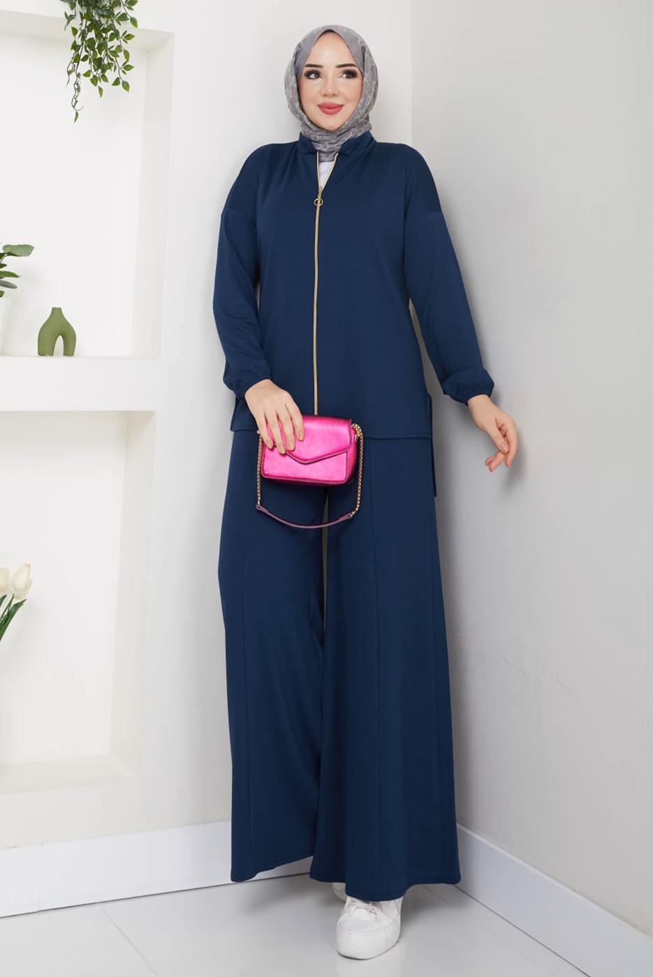 Tesettür giyim LACİVERT FERMUARLI PANTOLONLU TAKIM T 9965