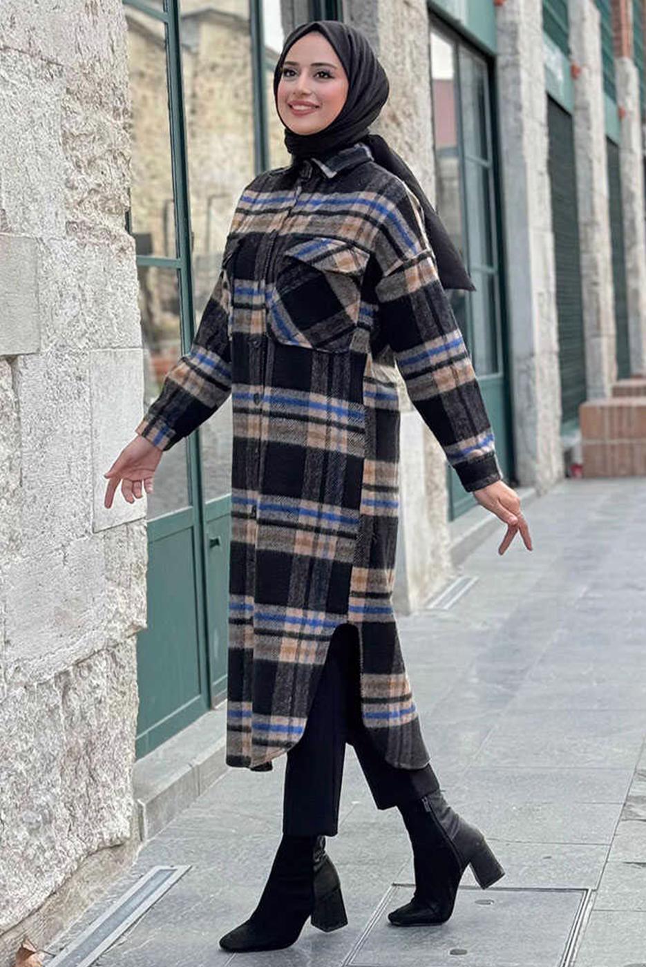 Tesettür giyim MAVİ UZUN KAŞE TUNİK T 0267-1