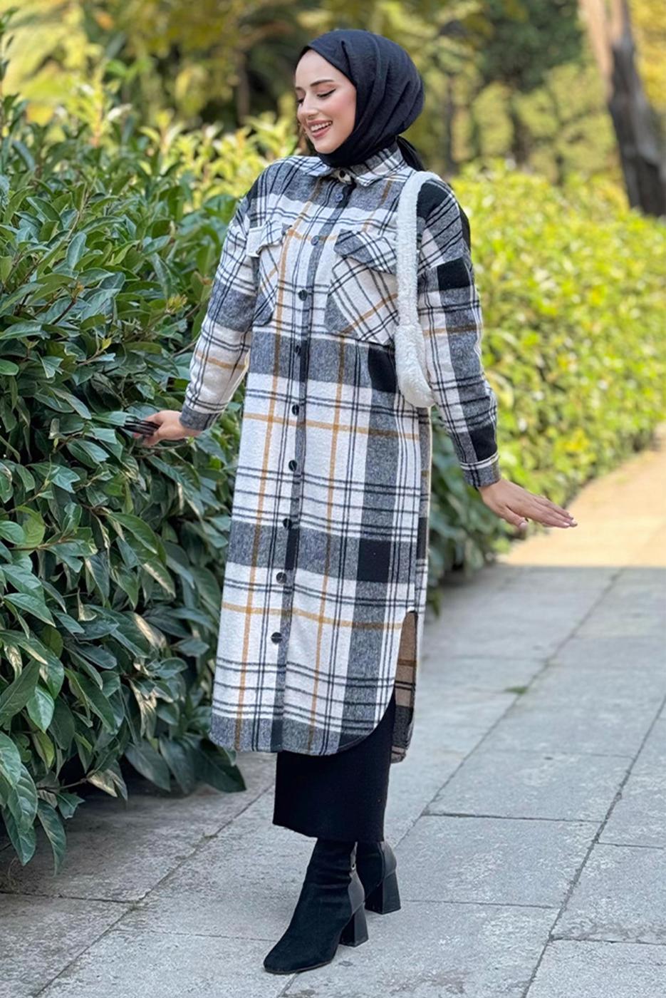 Tesettür giyim TURUNCU UZUN KAŞE TUNİK T 0267-1