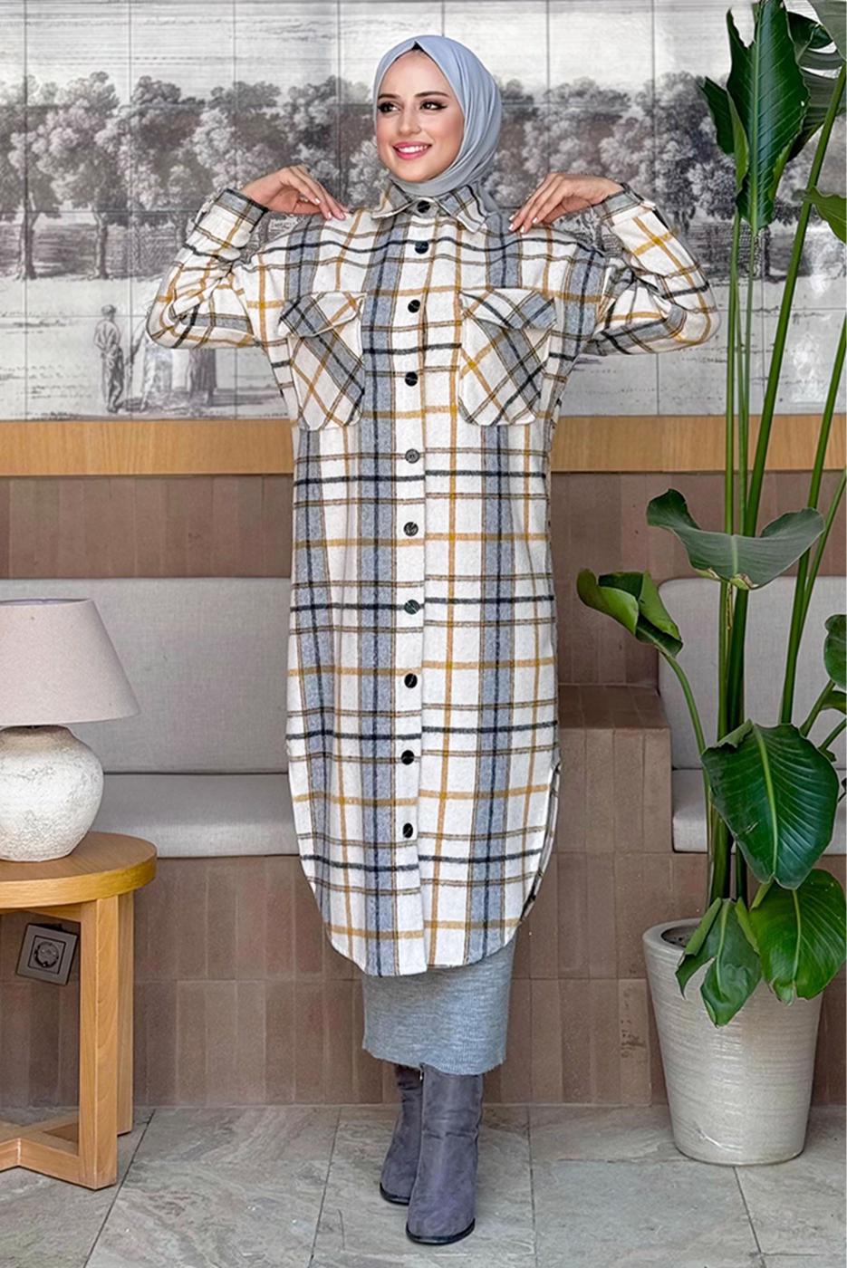 Tesettür giyim GRİ UZUN KAŞE TUNİK T 0267-1