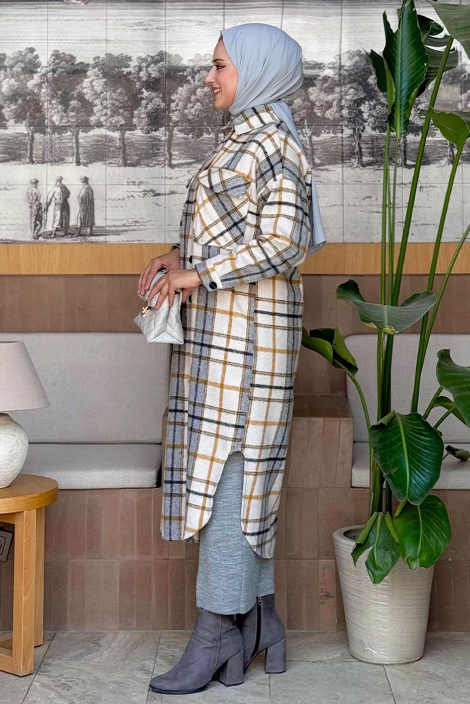 Tesettür giyim GRİ UZUN KAŞE TUNİK T 0267-1