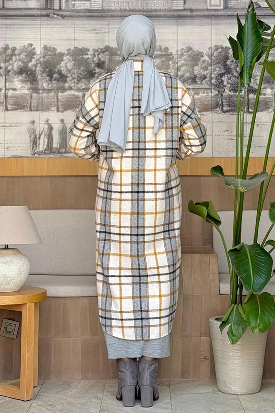 Tesettür giyim GRİ UZUN KAŞE TUNİK T 0267-1