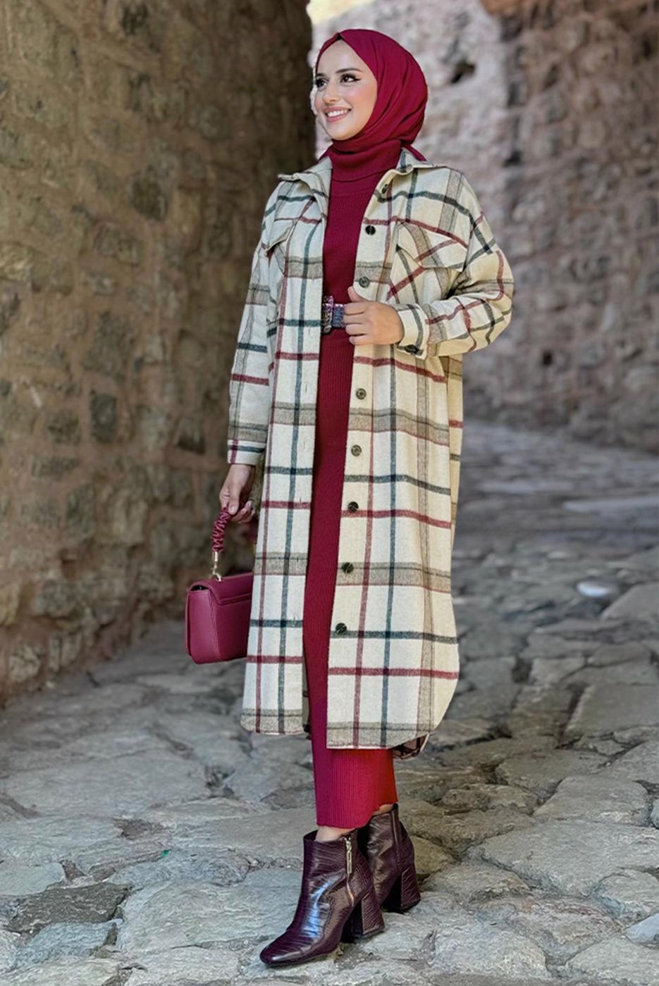 Tesettür giyim BEJ UZUN KAŞE TUNİK T 0267-1