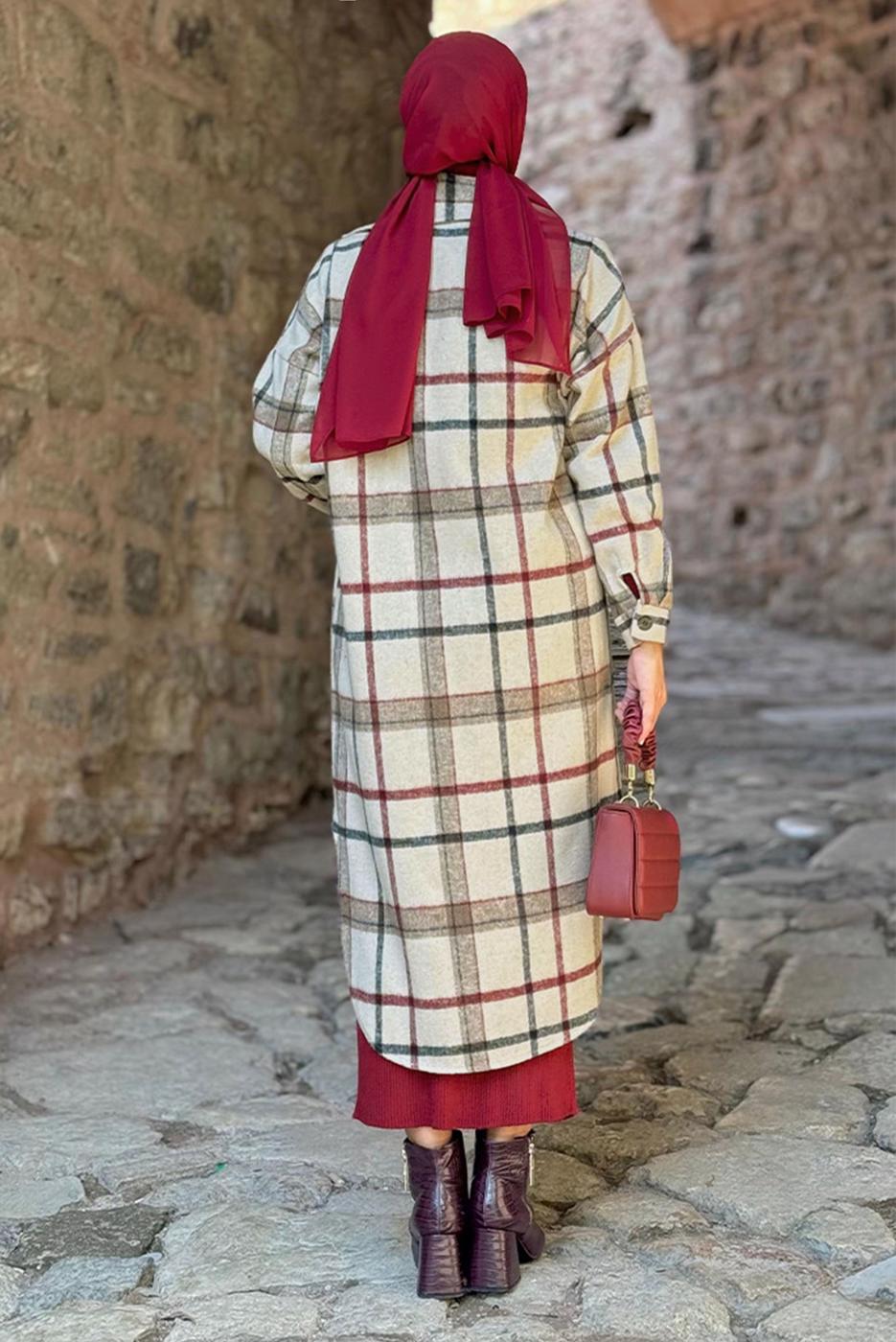 Tesettür giyim BEJ UZUN KAŞE TUNİK T 0267-1