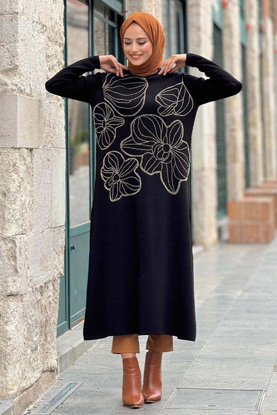 Tesettür giyim SİYAH UZUN TRİKO TUNİK T 19181