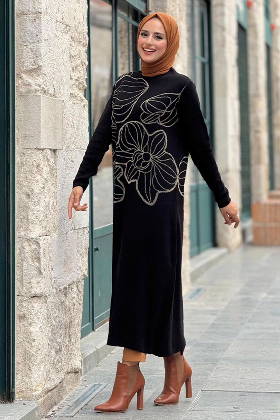 Tesettür giyim SİYAH UZUN TRİKO TUNİK T 19181
