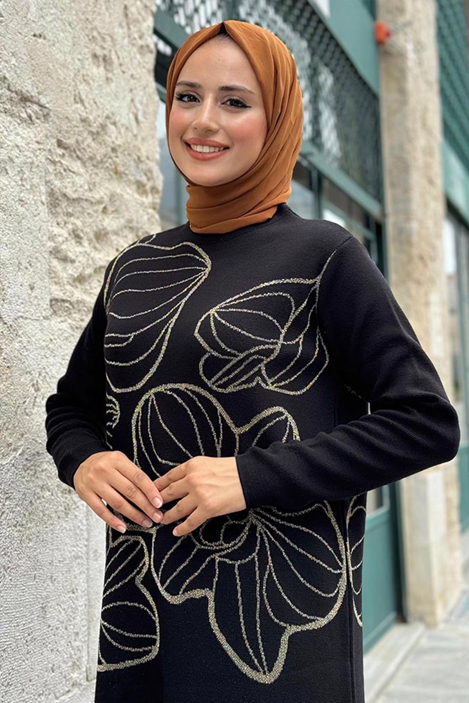 Tesettür giyim SİYAH UZUN TRİKO TUNİK T 19181