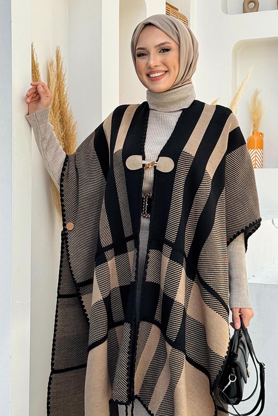 Tesettür giyim SİYAH DESENLİ TRİKO PANÇO T 31021