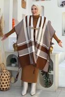 Tesettür giyim KAHVE DESENLİ TRİKO PANÇO T 31021