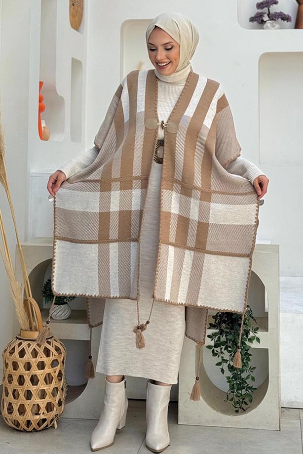 Tesettür giyim VİZON DESENLİ TRİKO PANÇO T 31021 - TRENDTESETTÜR