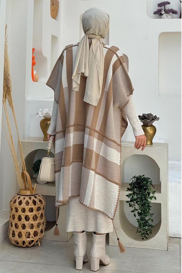 Tesettür giyim VİZON DESENLİ TRİKO PANÇO T 31021 - TRENDTESETTÜR