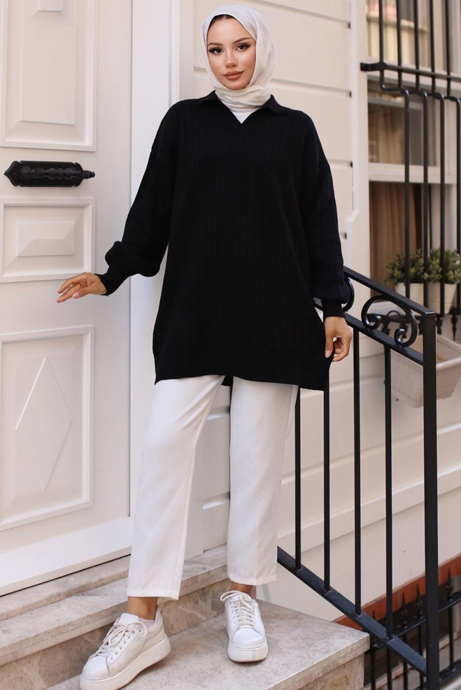 Tesettür giyim SİYAH TRİKO TUNİK T 93011