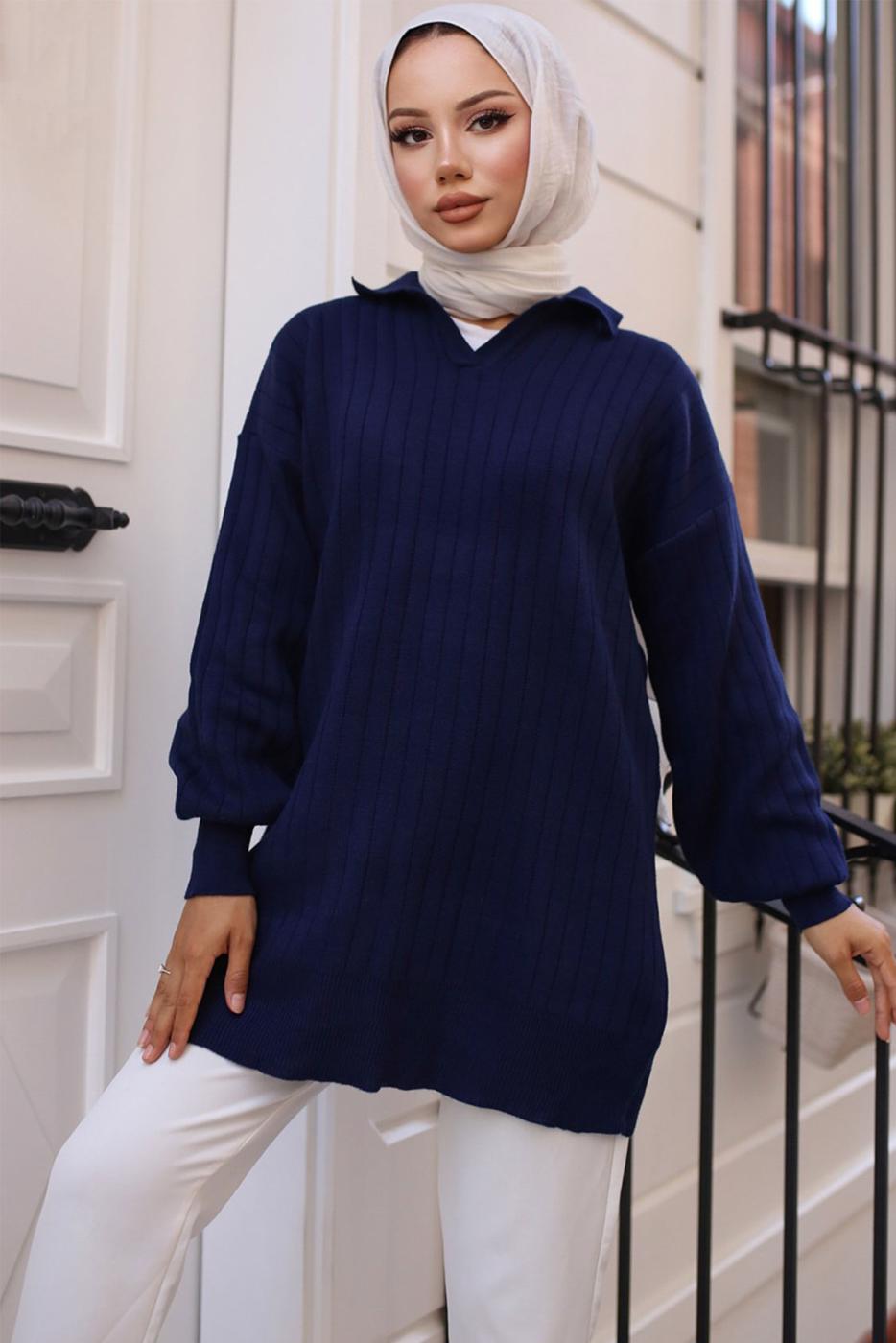 Tesettür giyim LACİVERT TRİKO TUNİK T 93011