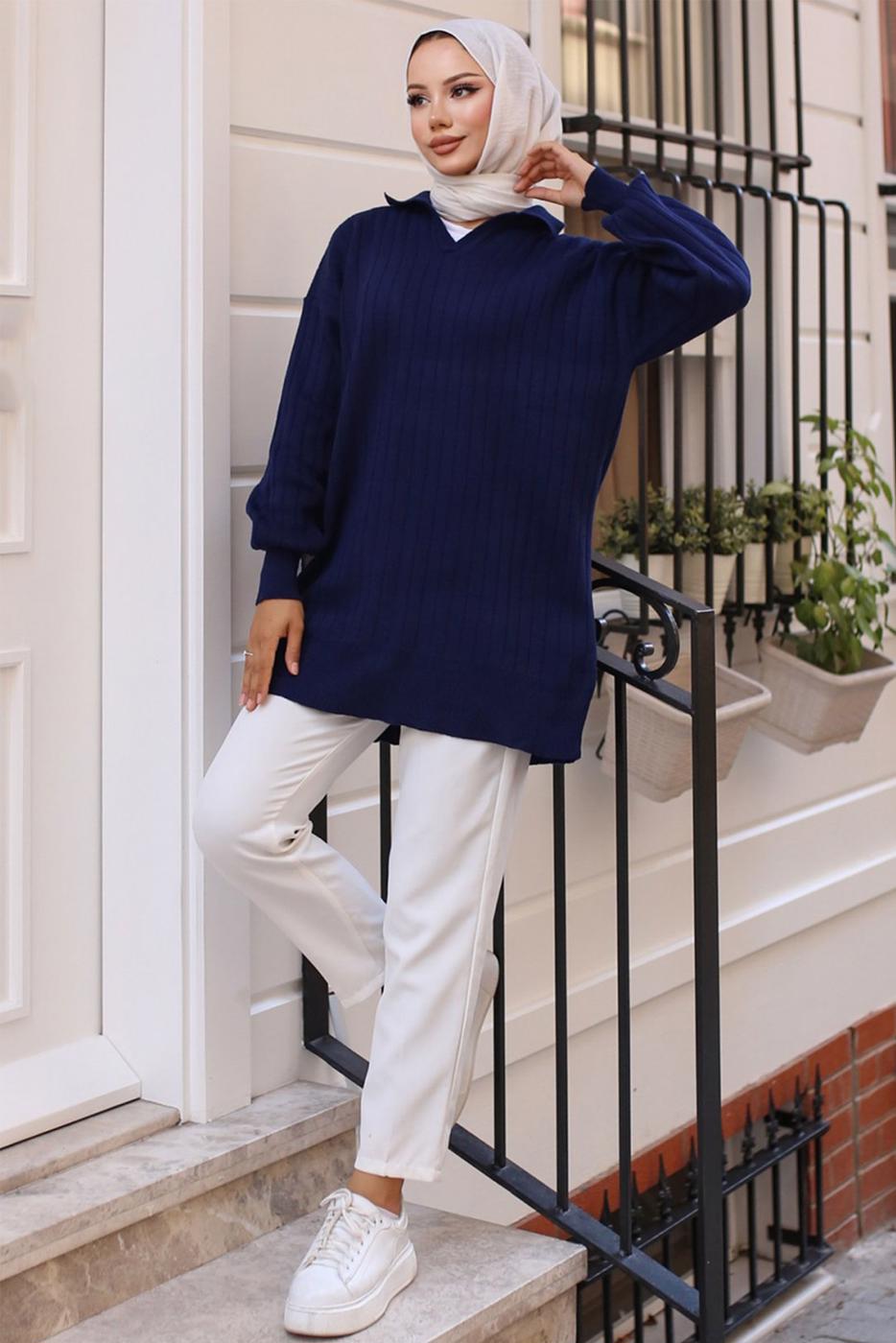 Tesettür giyim LACİVERT TRİKO TUNİK T 93011