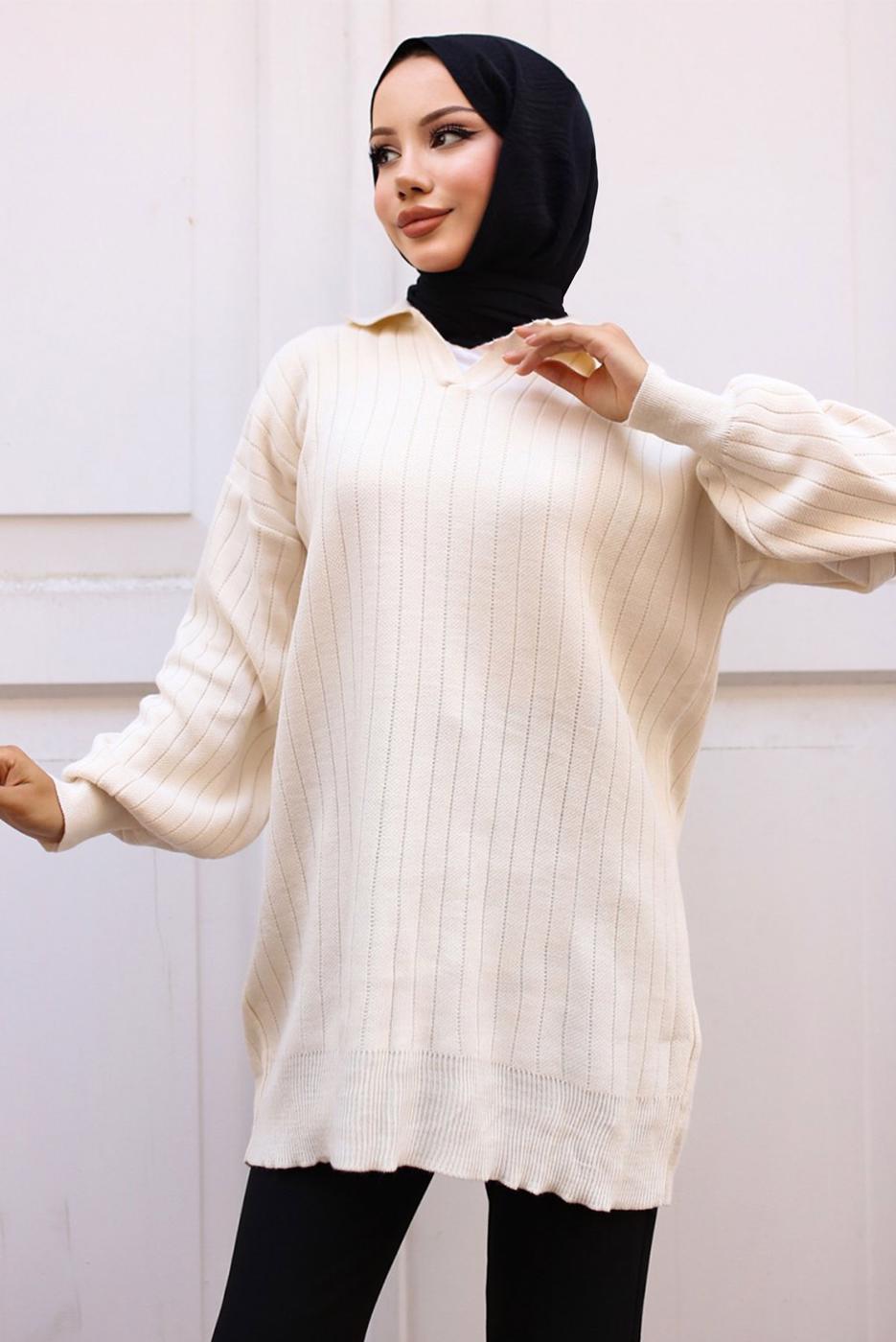 Tesettür giyim BEJ TRİKO TUNİK T 93011