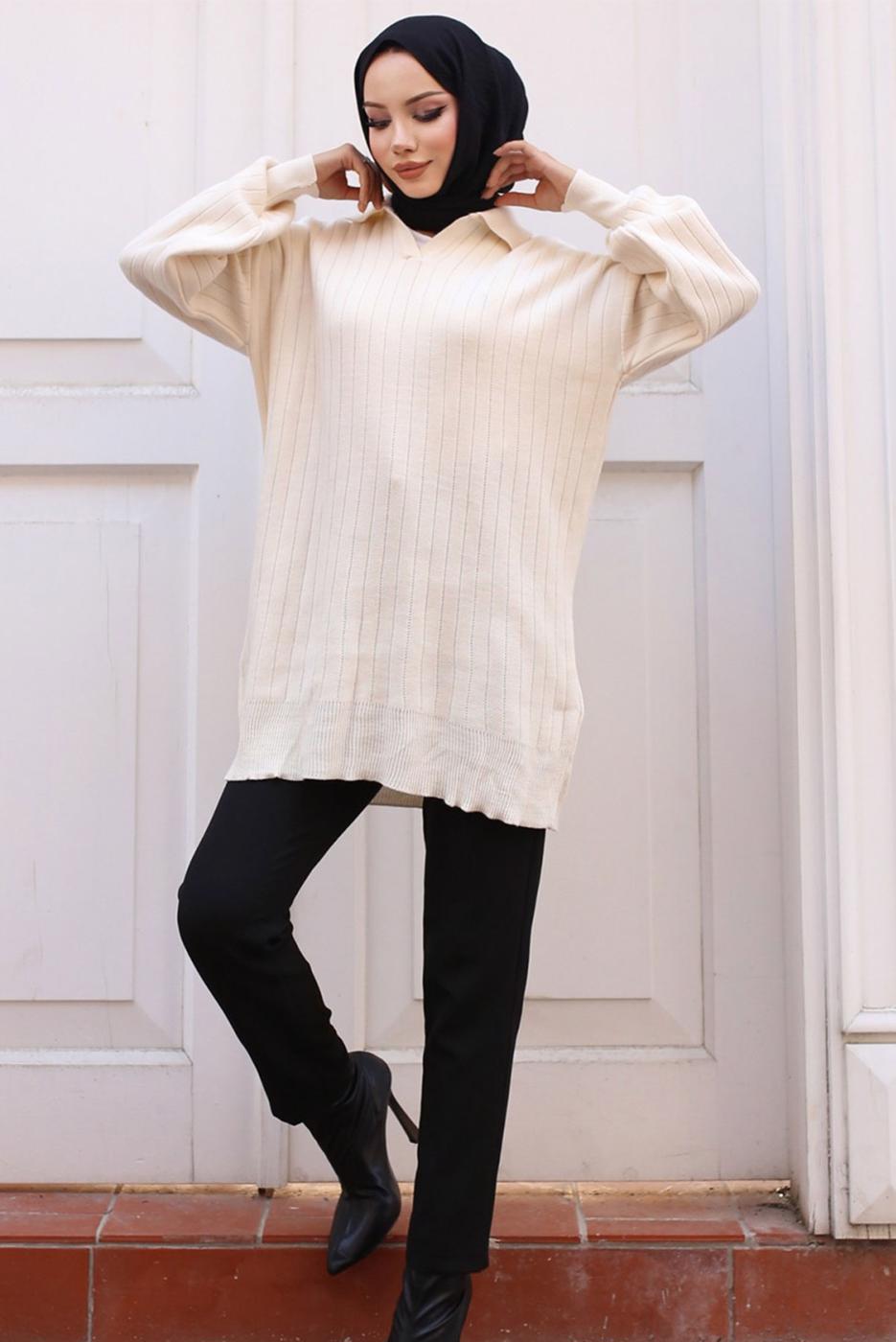 Tesettür giyim BEJ TRİKO TUNİK T 93011