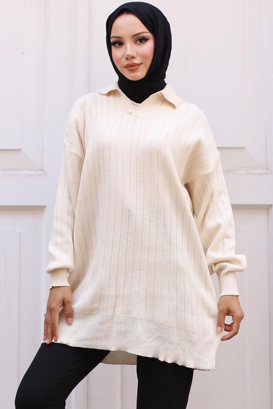 Tesettür giyim BEJ TRİKO TUNİK T 93011