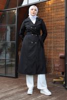 Tesettür giyim SİYAH KUŞAKLI TRENÇKOT T 1521